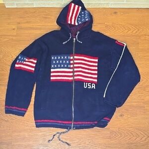 GENESIS ALPACA WOOL ZIP AMERICAN FLAG HOODIE JACKET
